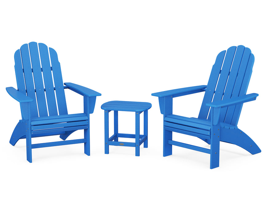 POLYWOOD Vineyard 3-Piece Curveback Adirondack Set with South Beach 18" Side Table in Pacific Blue