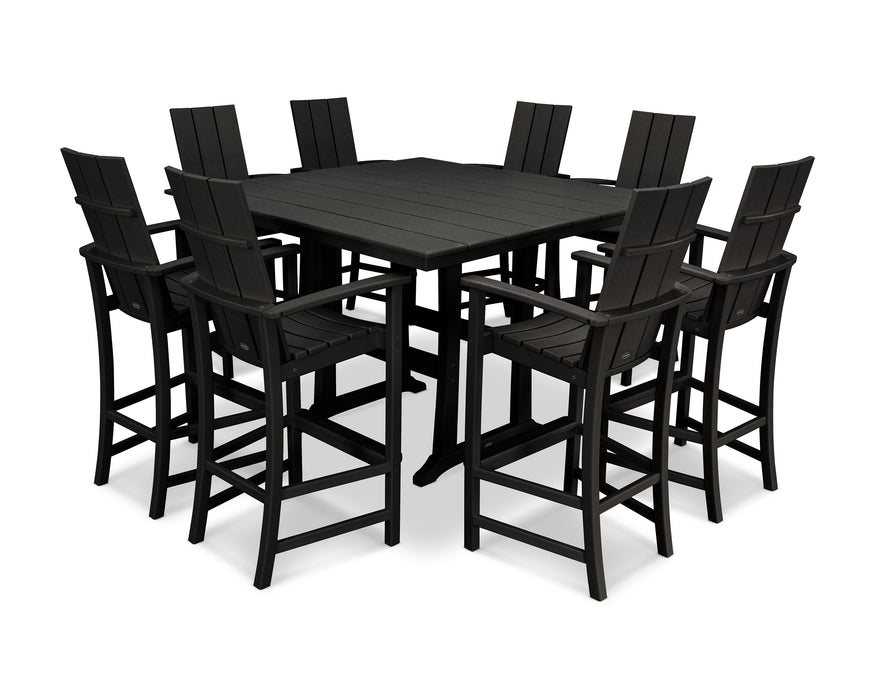 POLYWOOD Modern Adirondack 9-Piece Farmhouse Trestle Bar Set in Black