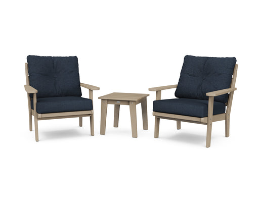 POLYWOOD Lakeside 3-Piece Deep Seating Chair Set in Vintage Sahara / Marine Indigo image