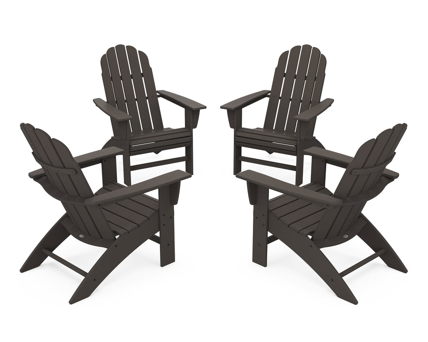 POLYWOOD 4-Piece Vineyard Curveback Adirondack Chair Conversation Set in Vintage Coffee