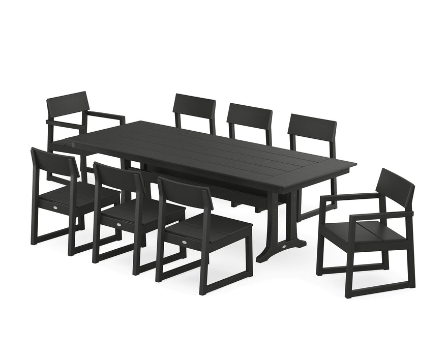 POLYWOOD EDGE 9-Piece Farmhouse Dining Set with Trestle Legs in Black image