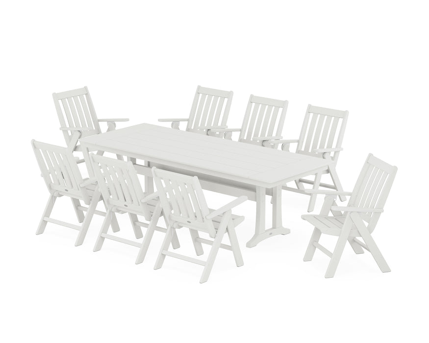 POLYWOOD Vineyard Folding 9-Piece Farmhouse Dining Set with Trestle Legs in Vintage White