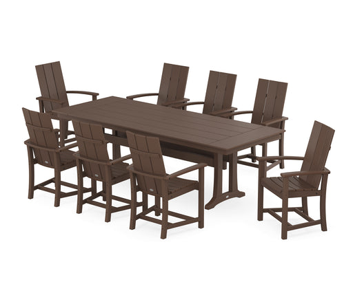 POLYWOOD Modern Adirondack 9-Piece Farmhouse Dining Set with Trestle Legs in Mahogany image