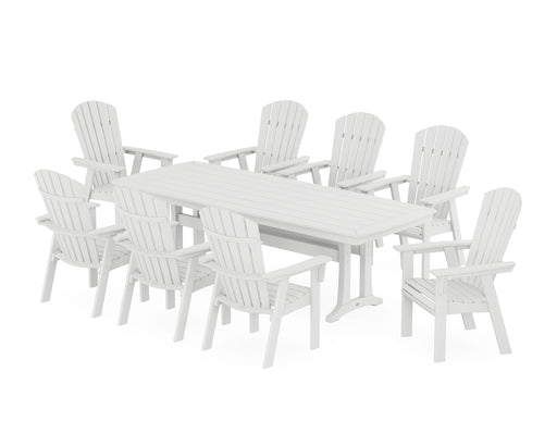 POLYWOOD Nautical Curveback Adirondack 9-Piece Dining Set with Trestle Legs in White image