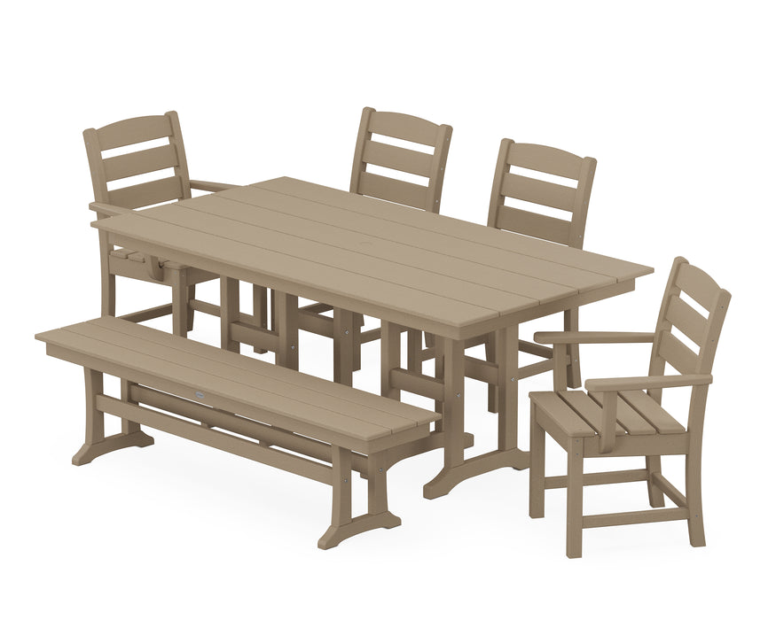 POLYWOOD Lakeside 6-Piece Farmhouse Dining Set with Bench in Vintage Sahara image