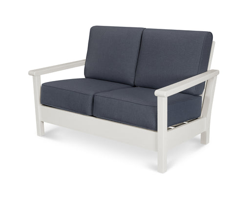 POLYWOOD Harbour Deep Seating Loveseat in Vintage White / Sancy Denim image