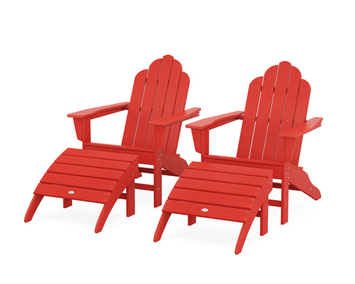 POLYWOOD Long Island Adirondack Chair 4-Piece Set with Ottomans in Sunset Red image