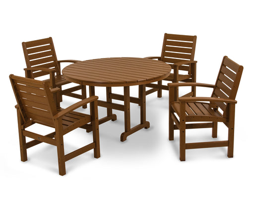 POLYWOOD Signature 5-Piece Round Farmhouse Dining Set in Teak image