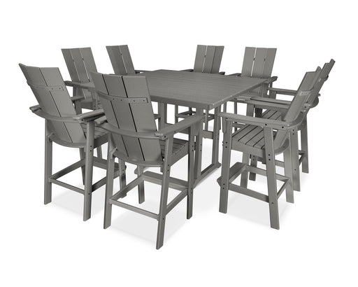 POLYWOOD Modern Curveback Adirondack 9-Piece Farmhouse Trestle Bar Set in Slate Grey image