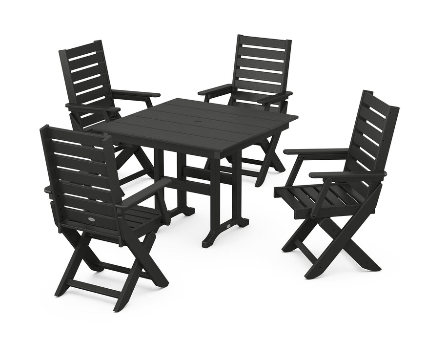 POLYWOOD Captain 5-Piece Farmhouse Dining Set in Black