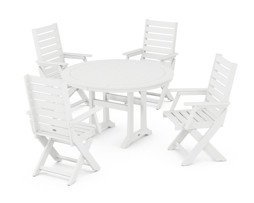 POLYWOOD Captain 5-Piece Round Dining Set with Trestle Legs in White image