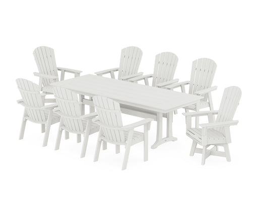 POLYWOOD Nautical Curveback Adirondack Swivel 9-Piece Farmhouse Dining Set with Trestle Legs in Vintage White image