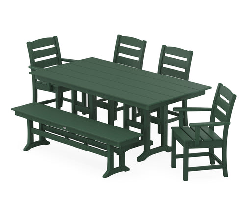 POLYWOOD Lakeside 6-Piece Farmhouse Dining Set with Bench in Green image