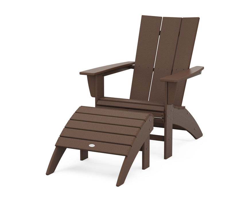 POLYWOOD Modern Curveback Adirondack Chair 2-Piece Set with Ottoman in Mahogany