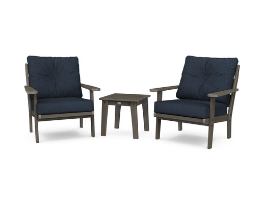 POLYWOOD Lakeside 3-Piece Deep Seating Chair Set in Vintage Coffee / Marine Indigo image