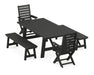 POLYWOOD Captain 5-Piece Rustic Farmhouse Dining Set With Benches in Black image