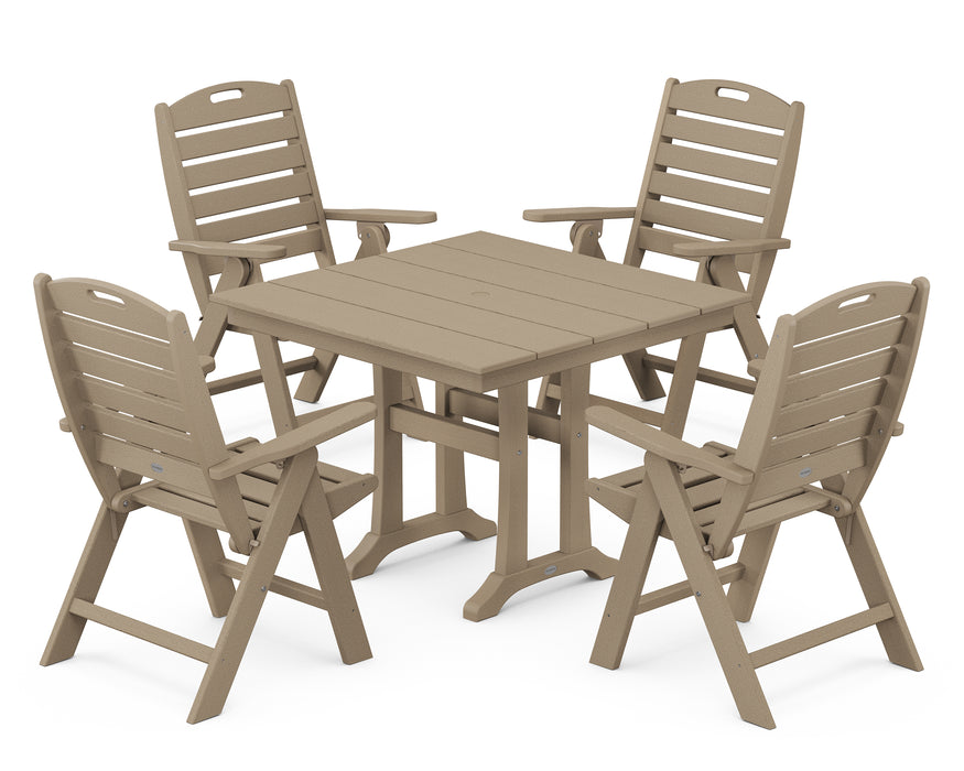 POLYWOOD Nautical Highback 5-Piece Farmhouse Trestle Dining Set in Vintage Sahara