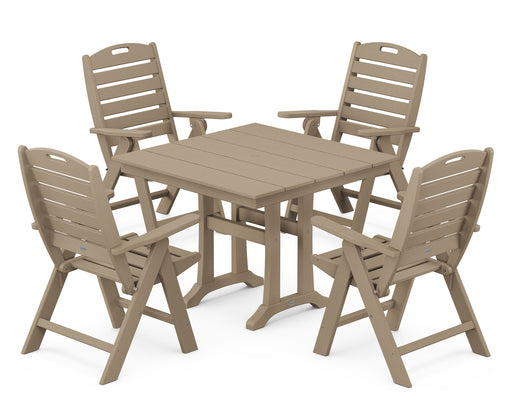 POLYWOOD Nautical Highback 5-Piece Farmhouse Trestle Dining Set in Vintage Sahara image