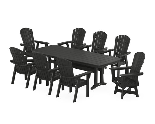 POLYWOOD Nautical Curveback Adirondack Swivel 9-Piece Dining Set with Trestle Legs in Black image