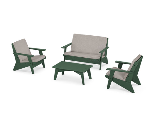 POLYWOOD Riviera Modern Lounge 4-Piece Set in Green / Weathered Tweed image