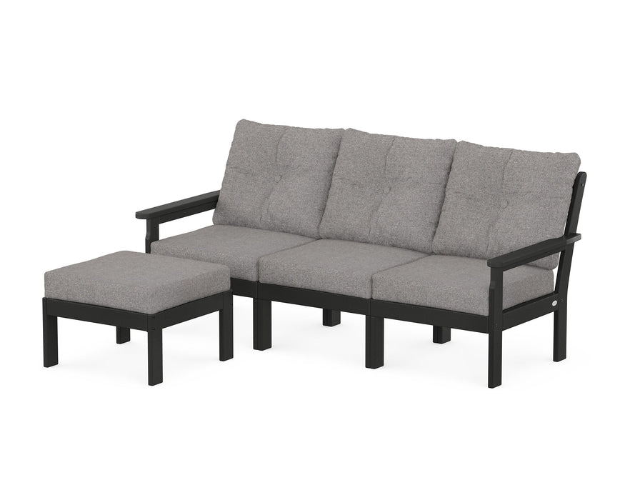 POLYWOOD Vineyard 4-Piece Sectional with Ottoman in Black / Grey Mist