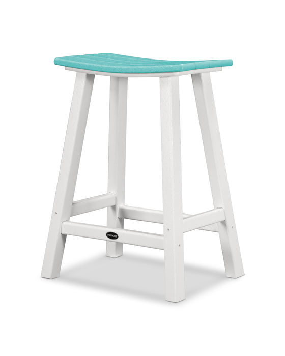 POLYWOOD Contempo 24" Saddle Counter Stool in White / Aruba image