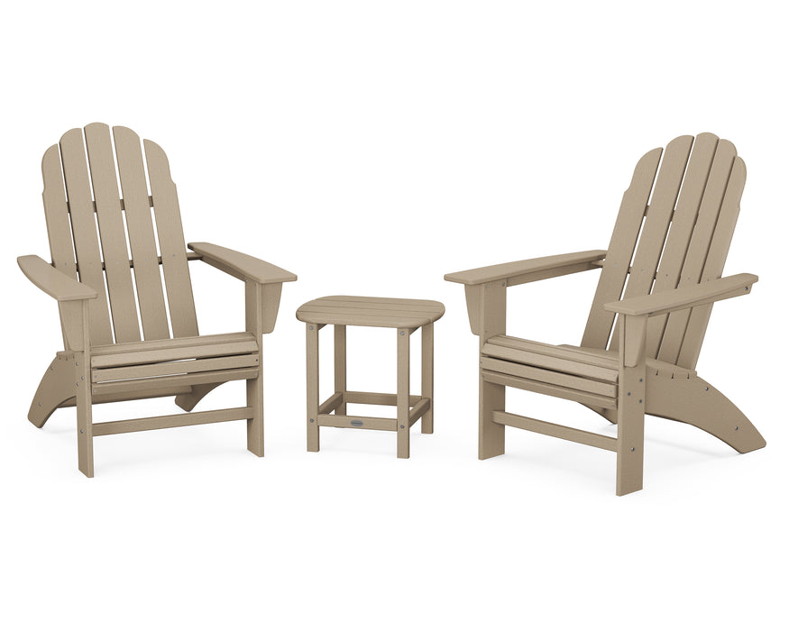 POLYWOOD Vineyard 3-Piece Curveback Adirondack Set with South Beach 18" Side Table in Vintage Sahara