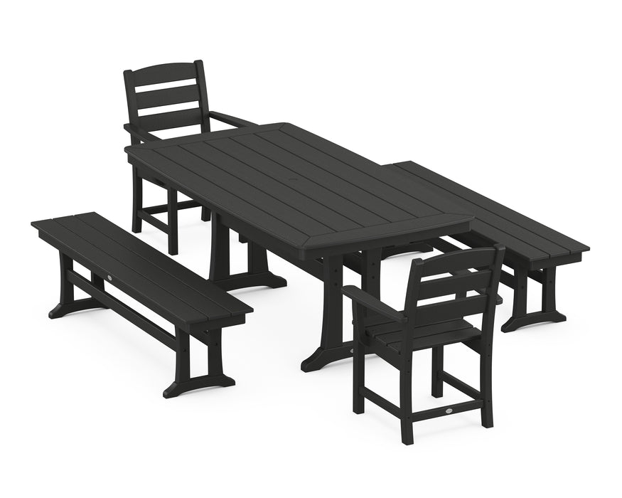 POLYWOOD Lakeside 5-Piece Dining Set with Trestle Legs in Black