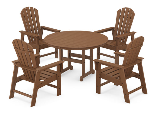 POLYWOOD South Beach 5-Piece Round Farmhouse Dining Set in Teak image