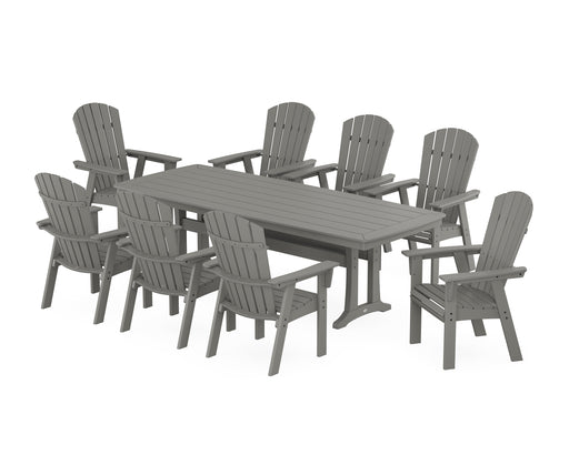 POLYWOOD Nautical Curveback Adirondack 9-Piece Dining Set with Trestle Legs in Slate Grey image