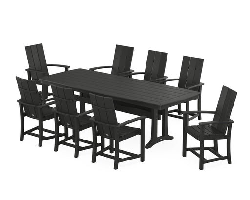 POLYWOOD Modern Adirondack 9-Piece Dining Set with Trestle Legs in Black image