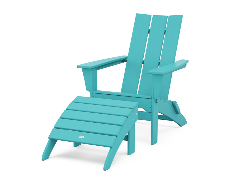 POLYWOOD Modern Folding Adirondack Chair 2-Piece Set with Ottoman in Aruba image