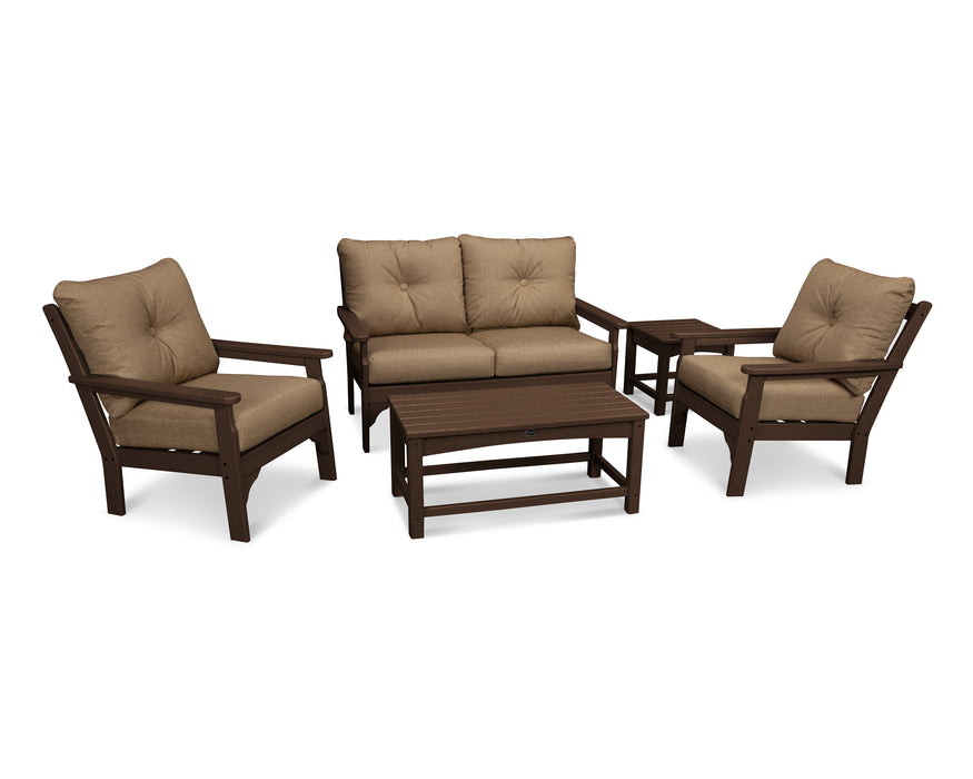 POLYWOOD Vineyard 5 Piece Deep Seating Set in Mahogany / Sesame