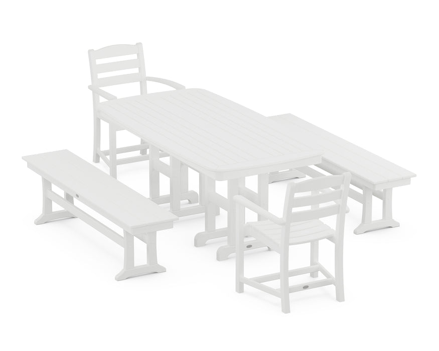 POLYWOOD La Casa Cafe 5-Piece Dining Set with Benches in White