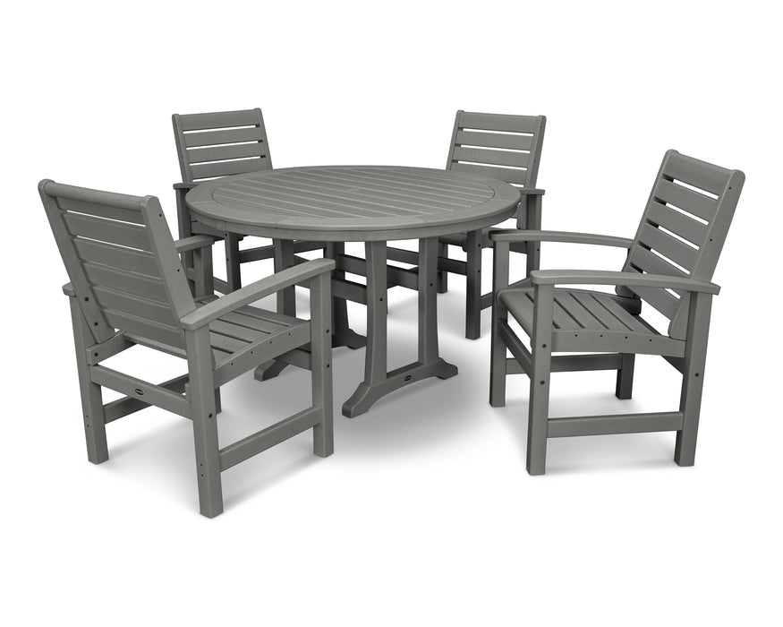 POLYWOOD Signature 5-Piece Round Dining Set with Trestle Legs in Slate Grey