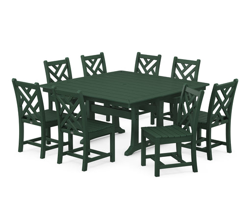 POLYWOOD Chippendale 9-Piece Nautical Trestle Dining Set in Green image