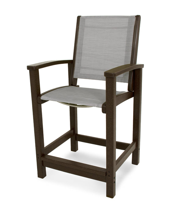 POLYWOOD Coastal Counter Chair in Mahogany / Metallic Sling image