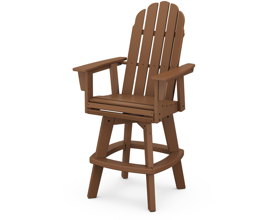 POLYWOOD Vineyard Curveback Adirondack Swivel Bar Chair in Teak