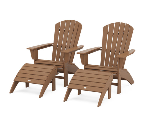 POLYWOOD Nautical Curveback Adirondack Chair 4-Piece Set with Ottomans in Teak image