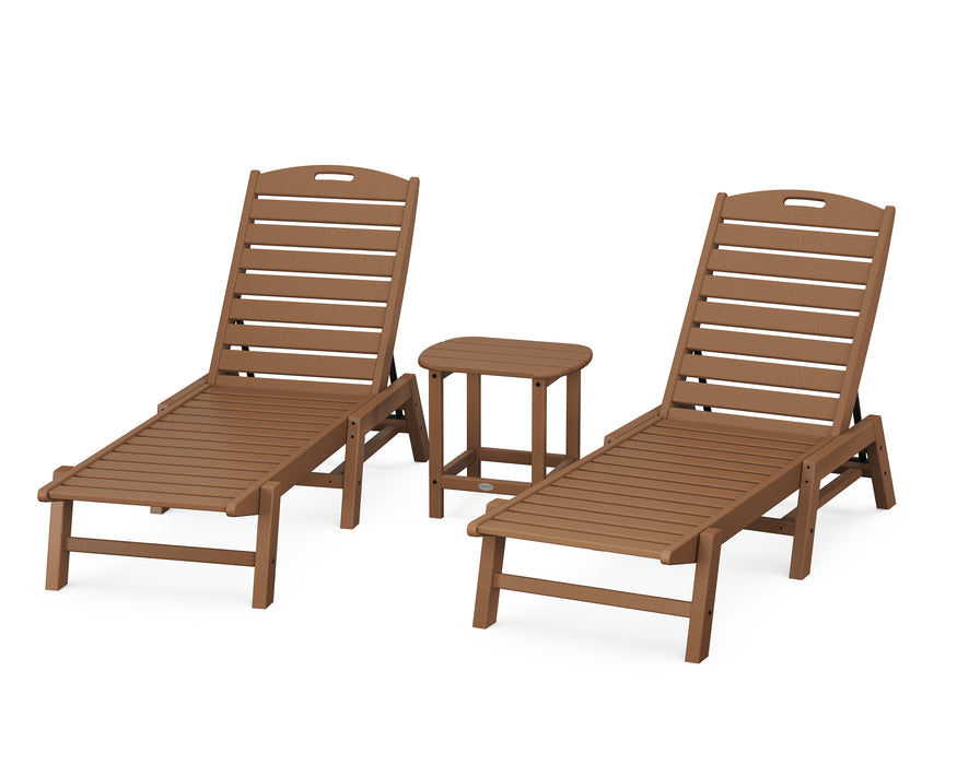 POLYWOOD Nautical 3-Piece Chaise Lounge Set with South Beach 18" Side Table in Teak image