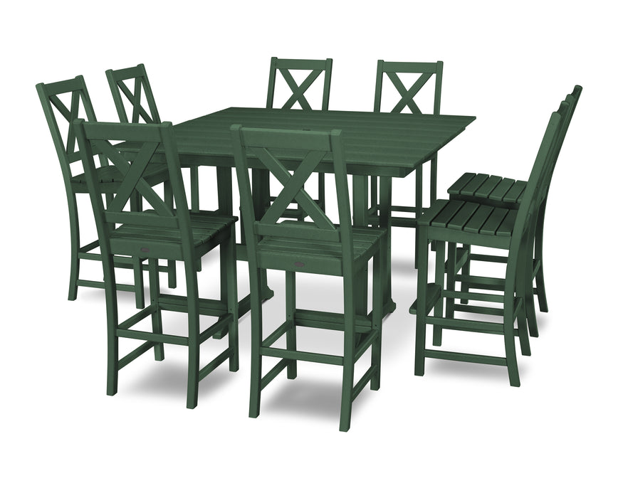 POLYWOOD Braxton 9-Piece Farmhouse Trestle Bar Set in Green image