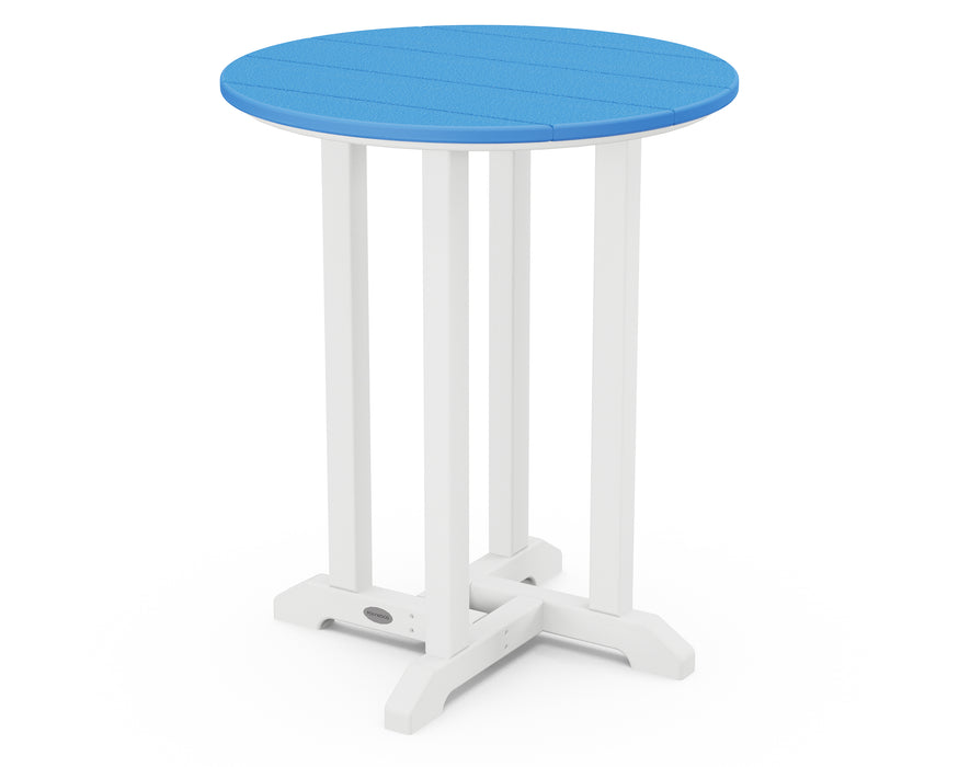 POLYWOOD Contempo 24" Round Dining Table in White / Pacific Blue image