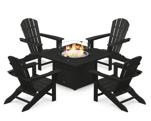 POLYWOOD Palm Coast 5-Piece Adirondack Chair Conversation Set with Fire Pit Table in Black image