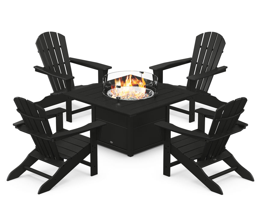 POLYWOOD Palm Coast 5-Piece Adirondack Chair Conversation Set with Fire Pit Table in Black image