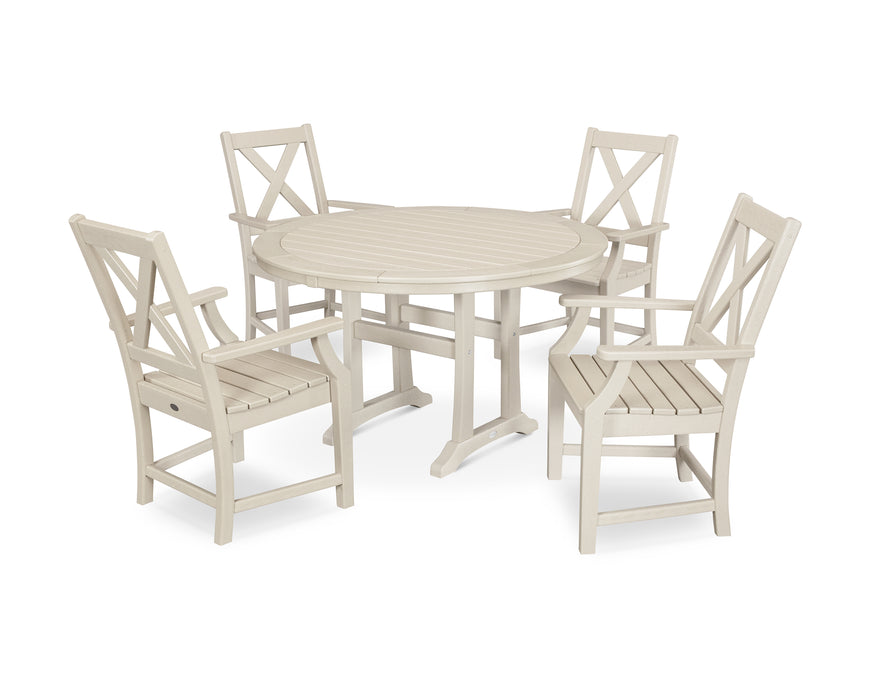 POLYWOOD Braxton 5-Piece Nautical Trestle Arm Chair Dining Set in Sand