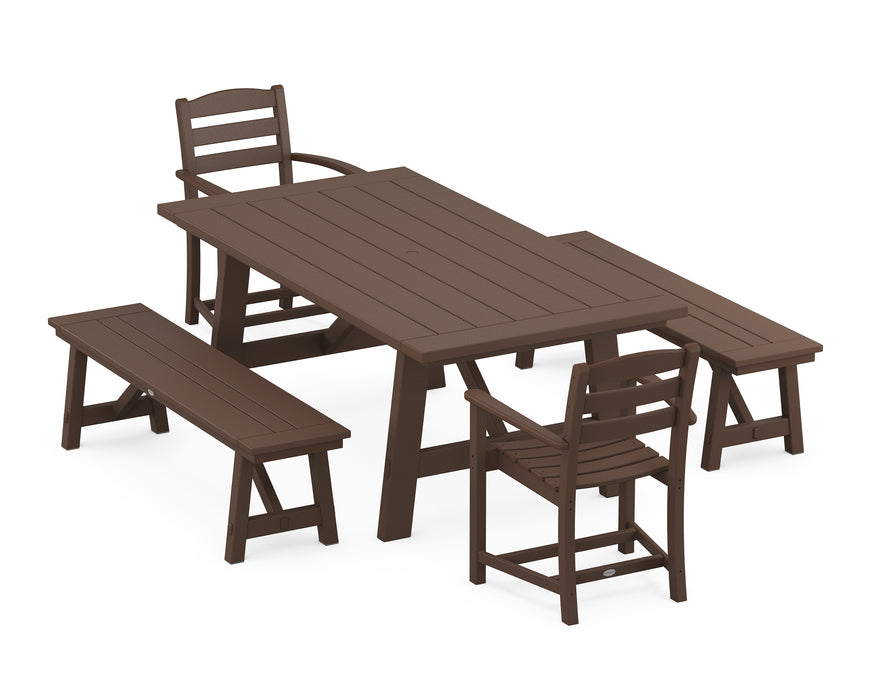 POLYWOOD La Casa Cafe 5-Piece Rustic Farmhouse Dining Set With Benches in Mahogany image