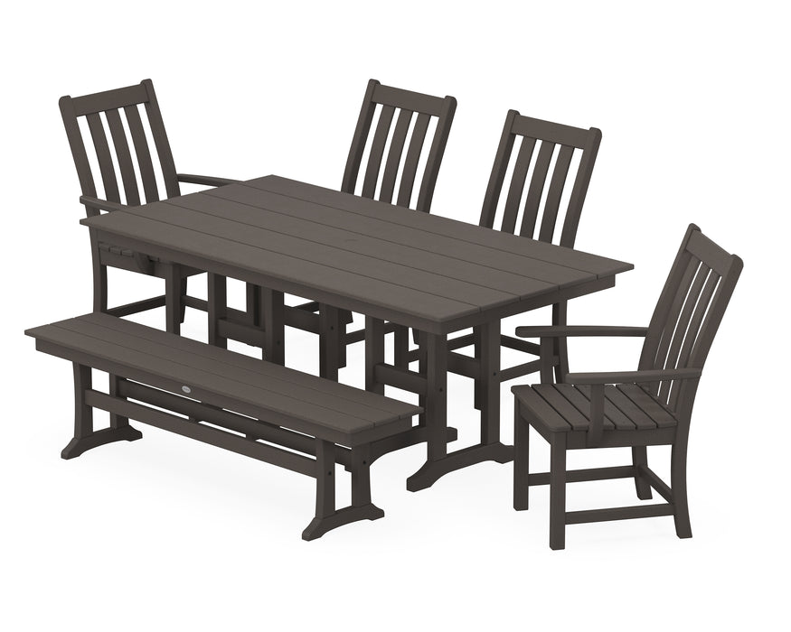 POLYWOOD Vineyard 6-Piece Farmhouse Dining Set with Bench in Vintage Coffee