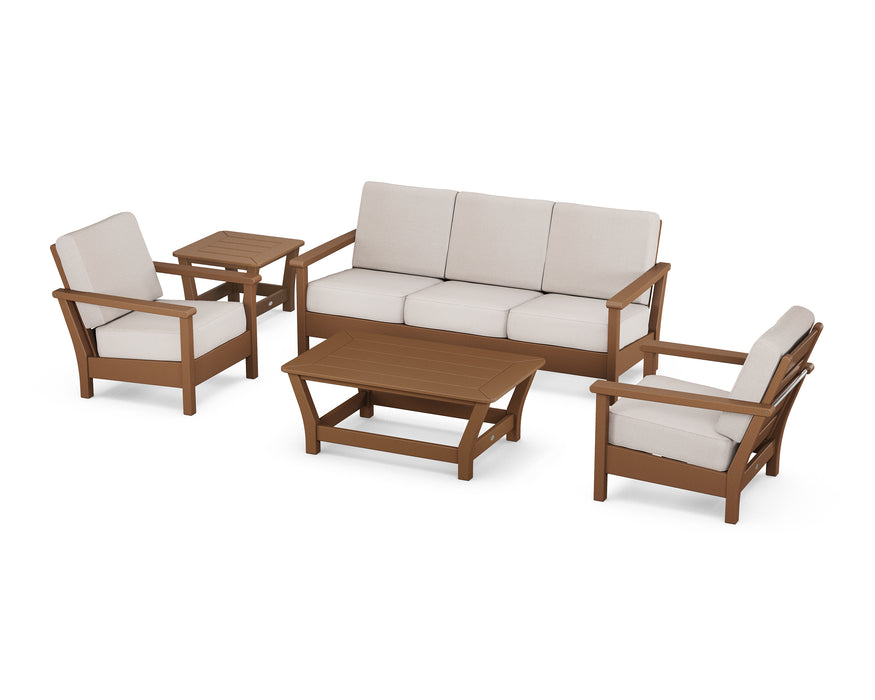 POLYWOOD Harbour 5-Piece Deep Seating Set in Teak / Dune Burlap