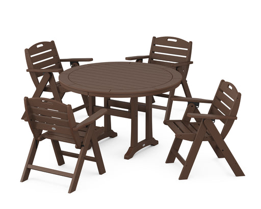 POLYWOOD Nautical Lowback 5-Piece Round Dining Set With Trestle Legs in Mahogany image