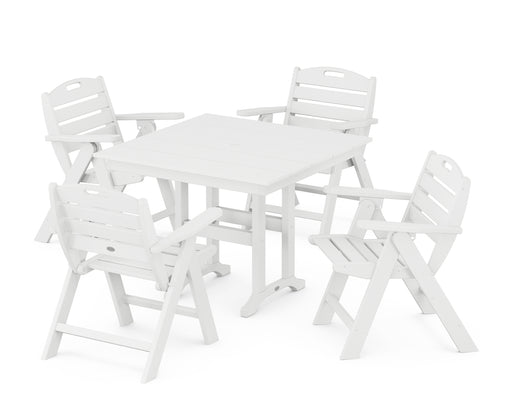 POLYWOOD Nautical Lowback Chair 5-Piece Farmhouse Dining Set in White image